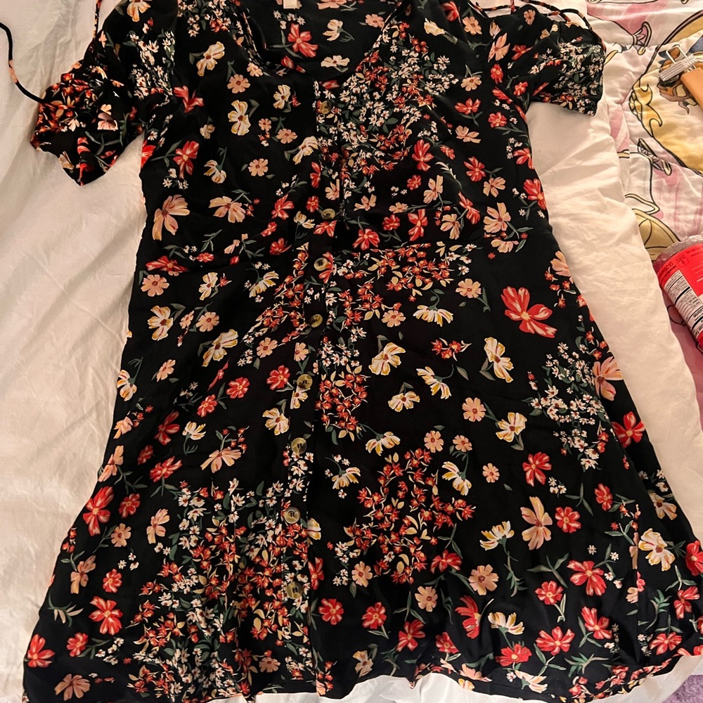 H&M dress. US size 10. Choral, white, and yellow florals/greenery